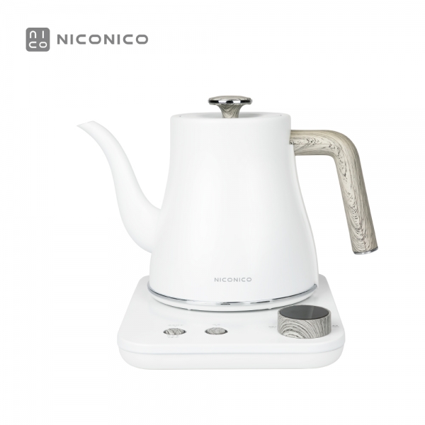 【NICONICO】電子溫控手沖壺NI-L2003W 雪幕白(寬口)